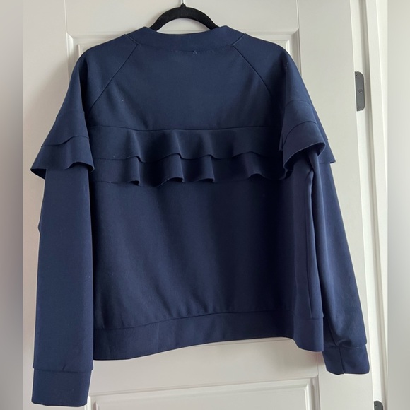 EMELIA Ruffle Bomber Jacket in Navy Women’s Size Large - Picture 3 of 10